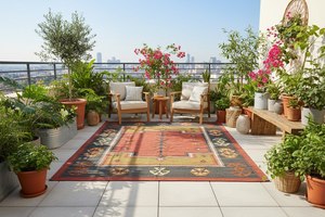 พรมคิลิมทอมือจากขนสัตว์และปอกระเจา – พรมลายเรขาคณิตแบบทอเรียบ เป็นมิตรกับสิ่งแวดล้อม เหมาะสำหรับห้องนั่งเล่น ห้องครัว ทางเดิน และตกแต่งบ้าน - Product Image 4