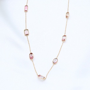 Collier ras du cou tendance en or jaune massif 18 carats fait main, avec maillons et pierres précieuses multi-tourmalines facettées, idéal pour les mariages féminins – Meilleure vente - Product Image 1