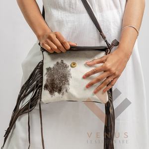 Sac à main bandoulière en cuir de vachette Vintage élégant pour femmes frange bouton pression cheveux cacher Collection pour le printemps automne Shopping - Product Image 3