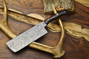 Cuchillo de caza hecho a mano de acero de Damasco, hoja con punta curva, mango de madera, cuchillo de 13 pulgadas con filo biselado afilado. - Product Image 4