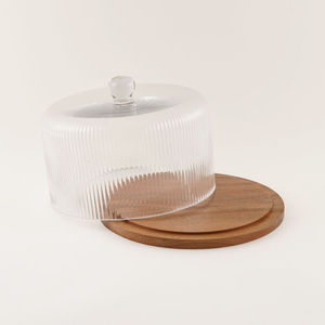 Glass <b>Cake</b> Dome with Wooden Base Cylindrical Disposable Oven Safe <b>Cake</b> Platter Cover - Product Image 2