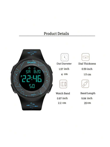 Men <b>Black</b> Fashionable Date Alarm Round Dial Digital <b>Watch</b>, for Daily Decoration NW1392 - Product Image 4