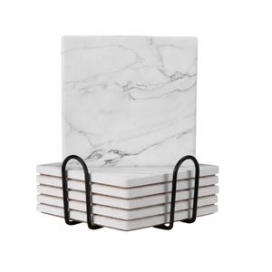 Ensemble de 6 dessous-de-verre carrés en marbre zèbre noir, pierre naturelle, isolants thermiques, veinage naturel du marbre - Product Image 2
