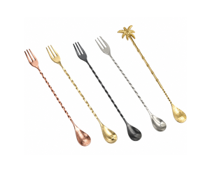 Lot de 4 fourchettes et cuillères à cocktail en acier inoxydable, agitateurs à mélanger, design à manche torsadé, multicolores, pour bars et fêtes, en gros - Product Image 1