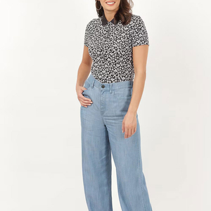 Camiseta polo de manga corta con estampado floral para mujer, top informal de algodón tejido, longitud regular, camisetas polo informales para mujer en venta - Product Image 2
