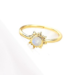 Rainbow Moonstone Gemstone Sunburst <b>Adjustable</b> <b>Rings</b> - Gold Plated <b>Adjustable</b> <b>Ring</b> for Women Jewelry - Product Image 2