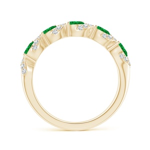 Anillo de Oro Sólido de 14K con Corte Ovalado, Cinco Piedras de Esmeralda Verde Natural y Diamantes, Joyería Fina de Alta Calidad, Anillo de Media Eternidad - Product Image 3