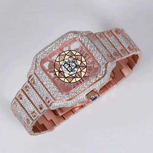 Square Rose Gold <b>Case</b> Analog Quartz Full Iced Out Hip Hop Lab Diamond Sapphire Crystal Deployment Custom Service Wristwatch - Product Image 4