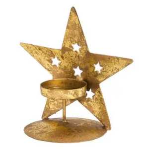 Vintage Gold Metal Star <b>Tealight</b> <b>Candle</b> <b>Holder</b> Stand Rustic Tabletop Star Shape Candlestick <b>Holder</b> Wholesale - Product Image 1