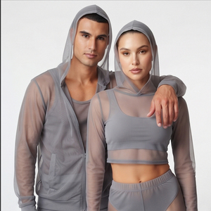 Transparent Tracksuit Women Stylish Sexy Sheer Tracksuit Women Casual Lightweight Sheer Mesh Crop Hoodie <b>Sweatpants</b> <b>Set</b> - Product Image 5