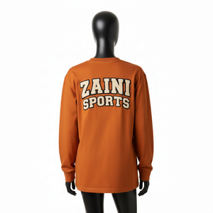 T-shirt à manches longues pour femme, en coton épais tricoté, col rond marron, avec logo en chenille, vêtement décontracté, en coton. - Product Image 2