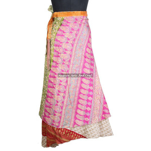 Nueva Falda Larga de Seda India Vintage para Mujer, Hecha a Mano, de Doble Capa, Estilo Sari, para Usar como Falda Cruzada - Product Image 3