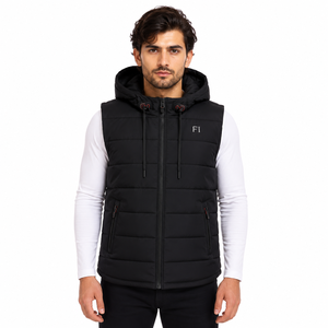 Men's Hooded Quilted Puffer Vest Wholesale Winter Padded Sleeveless Bodywarmer Men's <b>Jackets</b> Supplier Custom Bulk Manufacturing - Product Image 1