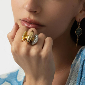 Statement <b>Gold</b> <b>Ring</b> With Pave Diamond Sphere Yellow Metal Design - Product Image 2