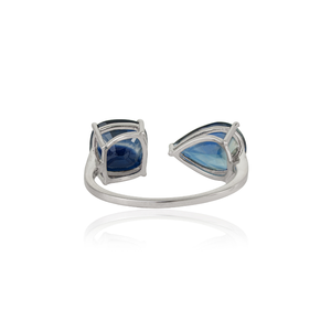 Prix de gros usine Bague ouverte en or blanc véritable K18 avec saphir bleu, bijou pour mariage et soirée, pierre de naissance de septembre - Product Image 6