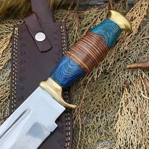 Couteau Bowie de camping industriel/DIY fait main sur mesure, pointe droite, acier inoxydable 3 mm, manche bois + laiton, cuir - Product Image 2