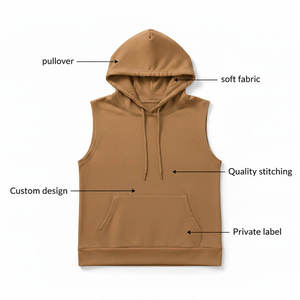 Sweat-shirt à capuche sans manches pour femmes, couleur unie, respirant, tricoté, vêtements décontractés, haut à la mode d'automne avec poches - Product Image 6