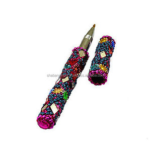 Bolígrafo artesanal Lac azul con cuentas, diseño indio, con purpurina, ideal para regalos y souvenirs, a precio asequible. - Product Image 6