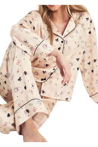 Conjunto de Pijama de Dos Piezas de Seda Helada para Mujer, Manga Larga, Estampado, Tejido, con Logo Frontal, Lavable a Máquina, para Primavera - Product Image 4