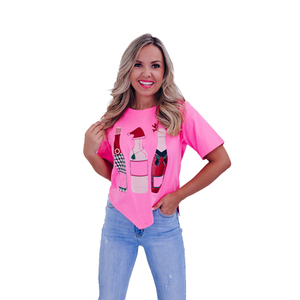 Camiseta de Manga Corta con Cuello Redondo y Estampado Rosa, con Logotipo Personalizado, Corte Regular, Informal, de Punto Jersey, Poliéster, para Mujer - Product Image 5