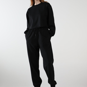 Sweat-shirt oversize à col rond pour femme, manches longues, en coton tricoté, couleur unie, style épaules tombantes, pour l'automne - Product Image 3