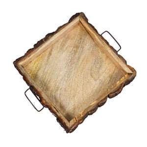 Plateau de service carré en bois de noyer, fait main avec bordure ciselée - Vente en gros - Product Image 1