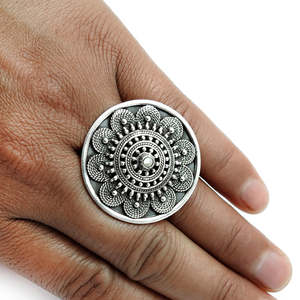 Anillo Vintage de Plata de Ley 925, Hecho a Mano, Estilo Bohemio, con Perla Redonda Brillante, Joyería para Mujer al por Mayor - Product Image 3