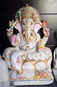 Statue indienne de meilleure qualité faite à la main en marbre blanc brillant seigneur Ganesh assis pour la maison et le culte du Temple avec décoration de la maison - Product Image 5