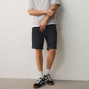 Pantalones Cortos de Mezclilla para Hombre, Lavado Oscuro, Corte Recto, Cintura Media, Casuales, para Verano, Tejido de Algodón, con Bolsillos - Product Image 1