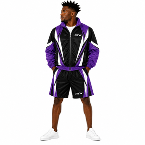 Ensemble de survêtement RTW violet, noir et blanc, manches longues, fermeture éclair, sportif, polyester, adulte, unisexe, printemps, motif géométrique - Product Image 6