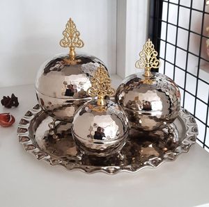 Caja de Metal Dorada para Frutos Secos y Dulces con Tapa, Decorativa para Bodas, Redonda, para Servir Bocadillos, Almacenamiento, Nuevo Estilo para Almuerzo - Product Image 3