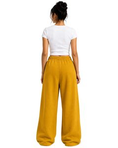 Mustard Yellow Women Wide Leg Sweatpants High Waist Loose Fit Casual Streetwear Lounge Fleece Trousers With Drawstring Pockets - Product Image 2