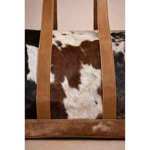 Sac de voyage vintage en cuir véritable avec poils de vache, sac de week-end grande capacité, fermeture éclair, portable, LHDB-0031 - Product Image 4