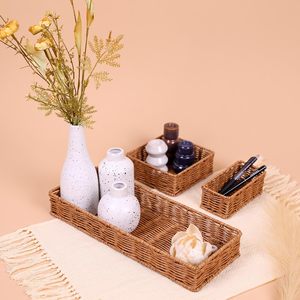 Hand-Woven Rattan Serving Tray with <b>Handles</b> Decorative <b>Wicker</b> <b>Basket</b> Organizer for Breakfast Snacks Home Decor - Product Image 5