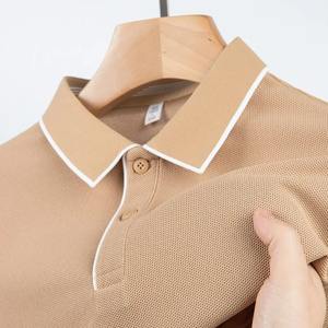 Polo Unisex de Seda de Hielo de Alta Calidad, Color Azul Marino con Ribete Blanco en Contraste, Estampado Floral, Secado Rápido, Estilo Casual de Negocios, Manga Corta, Verano - Product Image 1