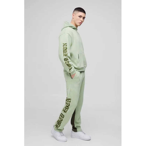 Conjunto de Sudadera con Capucha para Hombre, Verde Sólido con Estampado de Letras, Felpa, Informal, para Otoño, Transpirable, 100% Algodón - Product Image 4