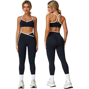 Conjunto de Yoga para Mujer, Bra Deportivo con Costuras Planas, Leggings de Cintura Alta, Sin Irritación, Cintura Oculta con Bolsillo, Nailon y Spandex - Product Image 1