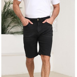 Pantalones Cortos de Mezclilla Negros para Hombre, de Moda, Pierna Recta, Cintura Media, Casuales de Verano, de Algodón, Teñido Liso, Lavado Oscuro, Estilo Tejido, ODM OEM - Product Image 4