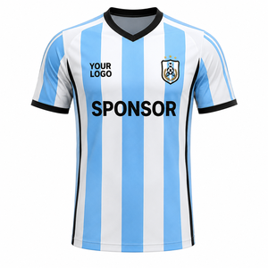 Camiseta de Fútbol Personalizada con Rayas Azules y Blancas, Unisex, Cuello Redondo, Sin Mangas, Absorbe la Humedad, Transpirable, Protección UV, Sublimada, Corte Holgado - Product Image 1