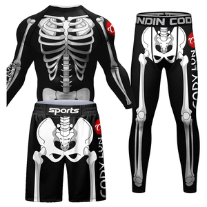 Men's Skeleton Print Rash Guard Set Full Sleeve Quick Dry <b>Athletic</b> Training Kit Sublimation Printed Sport Wear - Product Image 1