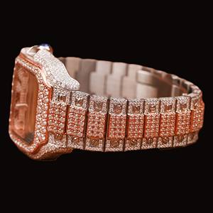 Premium 925 <b>Sterling</b> <b>Silver</b> Round Moissanite Diamond Quartz Movement Mechanical Fully Iced Out Roman Numerals Hip Hop <b>Watch</b> - Product Image 2