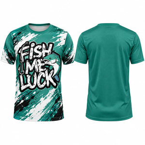 เสื้อยืดโพลีเอสเตอร์แห้งเร็วพิมพ์ลาย Fish Time Luck สำหรับผู้ชาย UPF 50 ชุดตกปลาสำหรับกิจกรรมกลางแจ้ง - Product Image 1