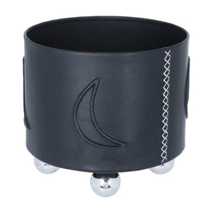 <b>Black</b> Leather And Silver Casserole Featuring A Crescent Moon Motif Stylish Chafing Dish Crafted For Elegant Dining And Serving - Product Image 5
