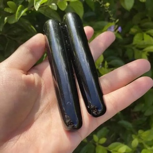 Wholesale natural gemstone <b>Crystal</b> black Obsidian <b>wand</b> both side rounded healing <b>crystal</b> Black obsidian <b>wand</b> stone - Product Image 3