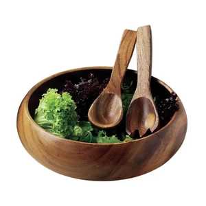 Bol à salade classique en bois de bambou massif, plat de service minimaliste pour fruits, vaisselle de cuisine écologique, fait main, léger et durable - Product Image 1