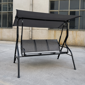 WALIA STEEL CRAFT Modern Outdoor Patio <b>Swing</b> Bench Canopy Black Metal <b>Frame</b> 3 Seater Garden Porch Balcony Relaxing Furniture - Product Image 5