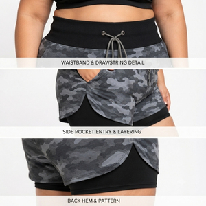 Shorts Deportivos de Doble Capa con Camuflaje para Mujer, Talla Grande, Cintura con Cordón, 2 en 1, Shorts de Yoga Transpirables para Entrenamiento - Product Image 6