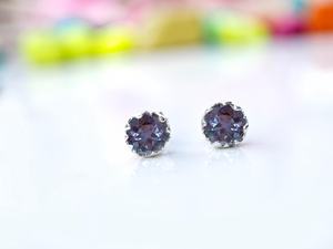 925 Sterling <b>Silver</b> Lab Created Alexandrite Round <b>Stud</b> Earrings for Women June Birthstone Jewelry - Product Image 1