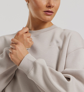 Sudadera de Mujer de Alta Calidad en Felpa de Poliéster/Algodón, Color Gris Jaspeado, Estilo Casual, Hombros Caídos, Talla Grande, para Invierno - Product Image 5