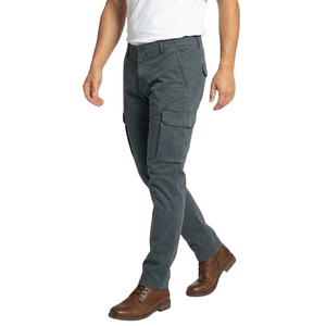 Pantalon cargo gris anthracite pour homme, coupe droite, style décontracté en coton, avec poches à rabat latérales, taille boutonnée et jambes droites - Product Image 3